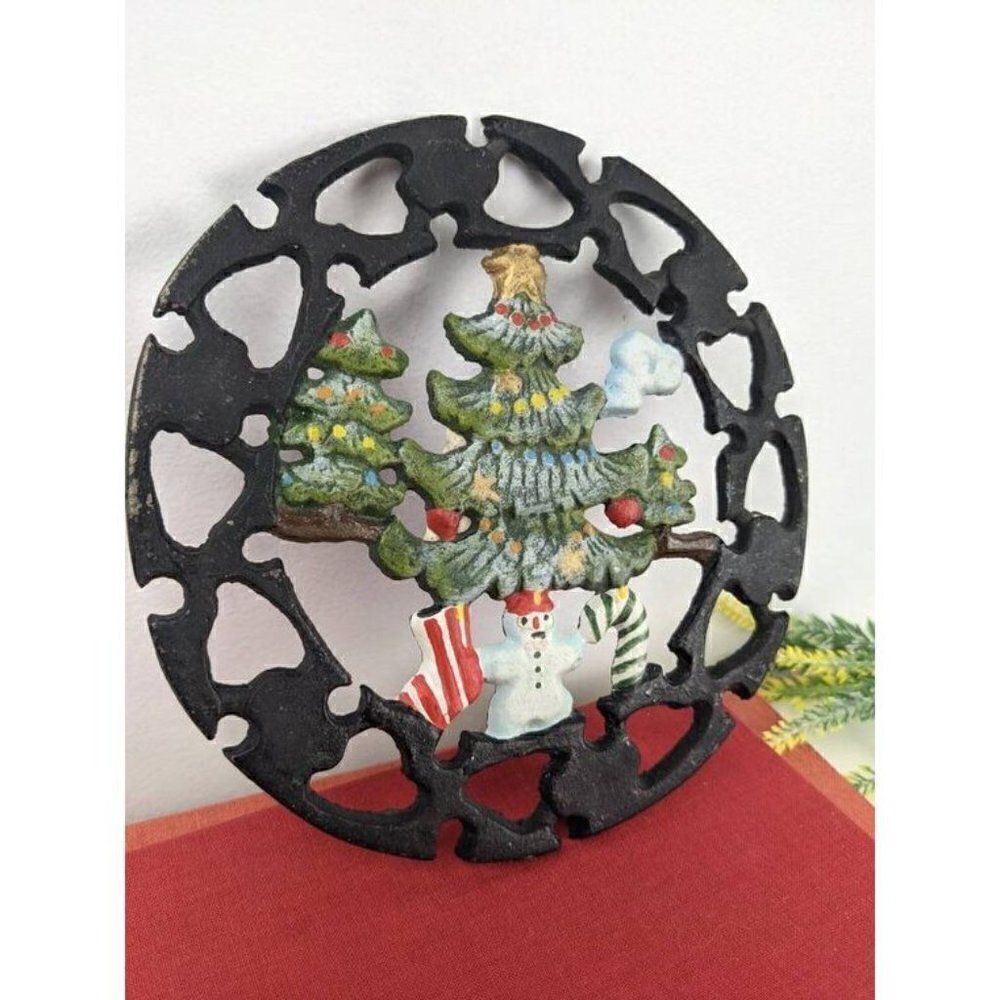Vintage Christmas metal trivet spoon rest pot holder